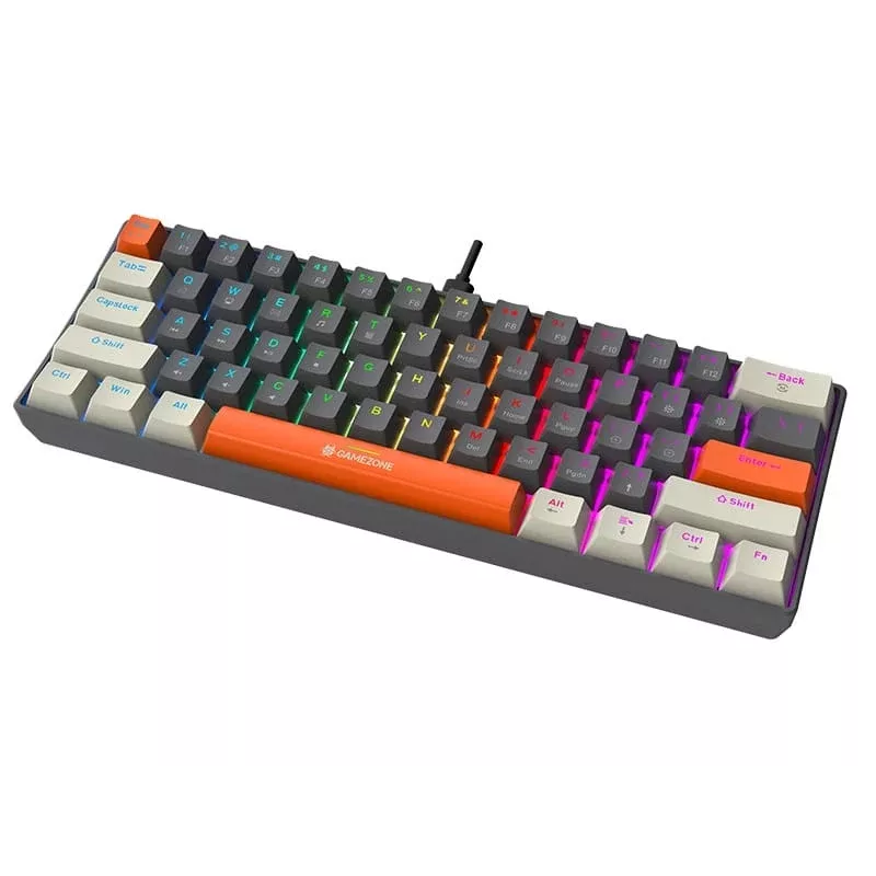 Tracer GameZone Claws 61 Tastiera da gaming meccanica con filo, layout 60%, switch blu, retroilluminazione RGB, Grigio
