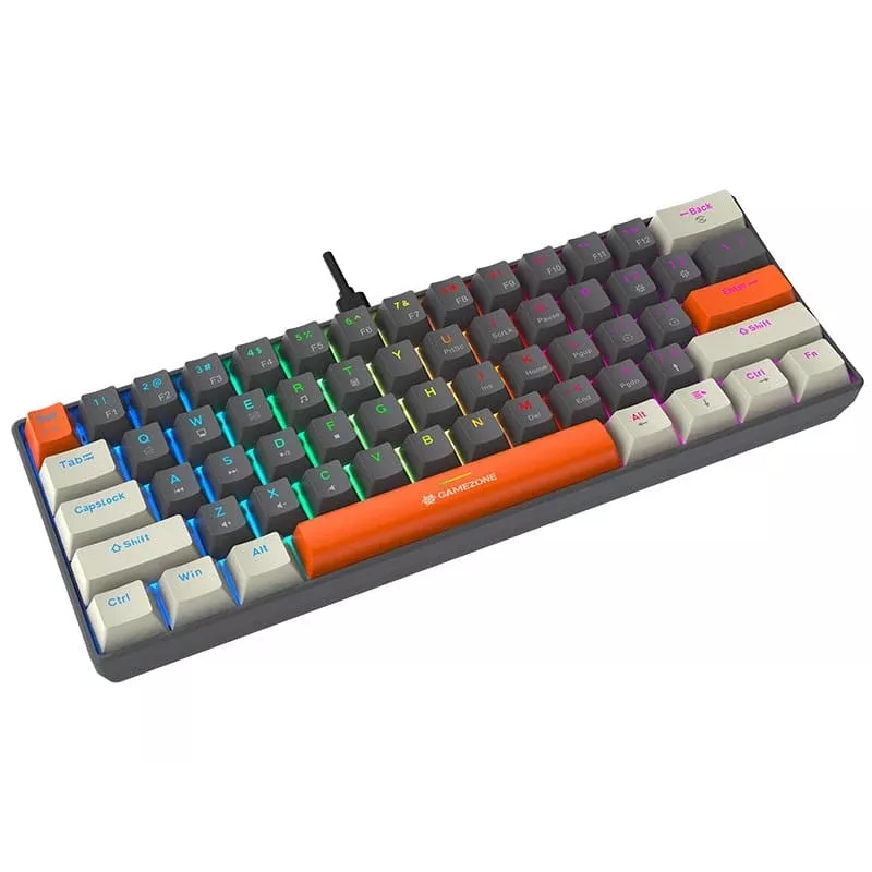 Tracer GameZone Claws 61 Tastiera da gaming meccanica con filo, layout 60%, switch blu, retroilluminazione RGB, Grigio