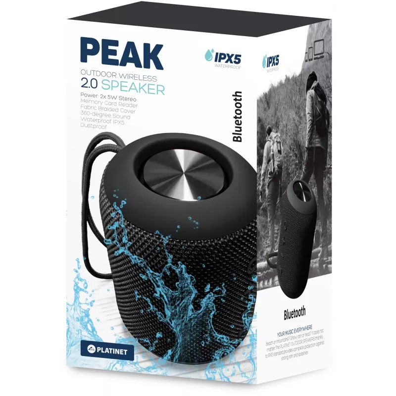 Platinet PEAK Altoparlante Bluetooth 10W (2x5W) BT5.0+EDR 2200mAh IPX5 impermeabile
