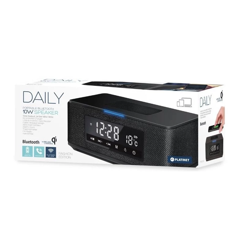 Platinet PMGQ15B - Altoparlante stereo portatile wireless 10W - Nero - Display LCD