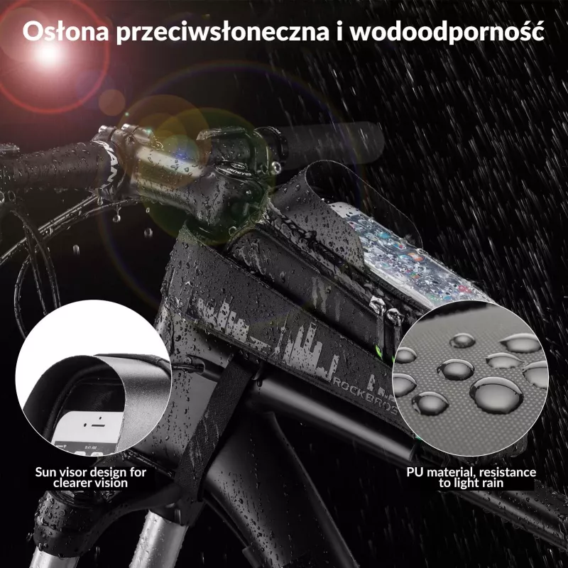 ROCKBROS Borsa da telaio per bici 029-1BK con porta telefono - Nero