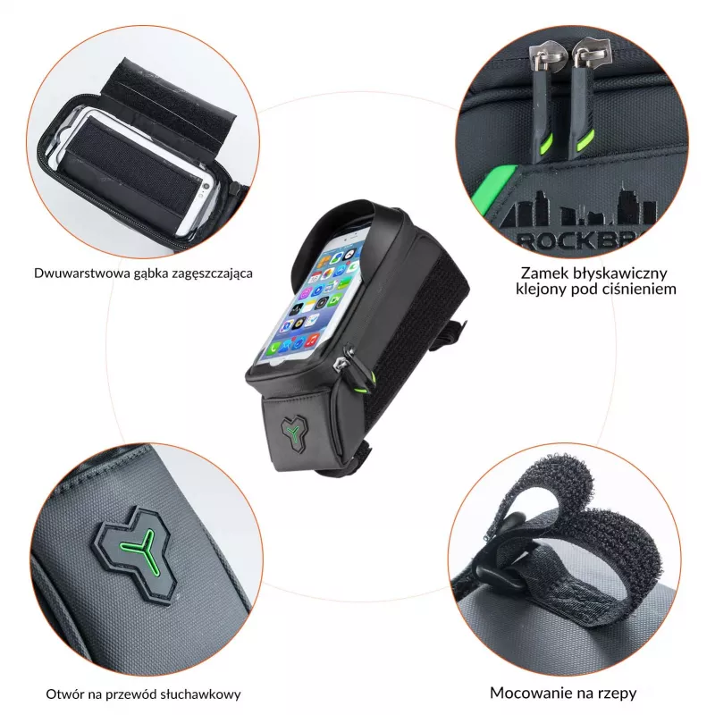 ROCKBROS Borsa da telaio per bici 029-1BK con porta telefono - Nero