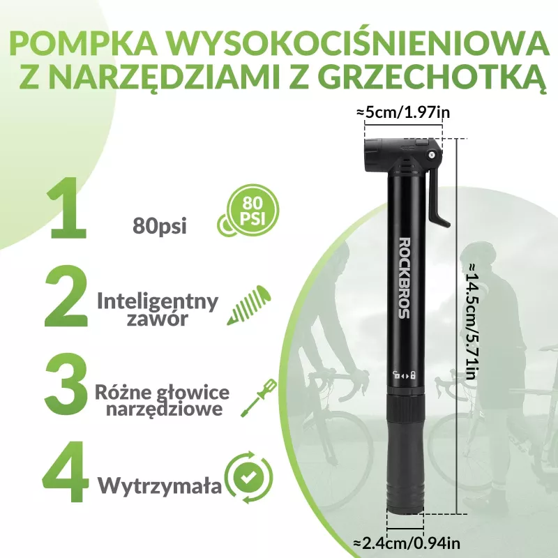ROCKBROS Pompa per bici portatile 42320010001 con cacciavite - Nero