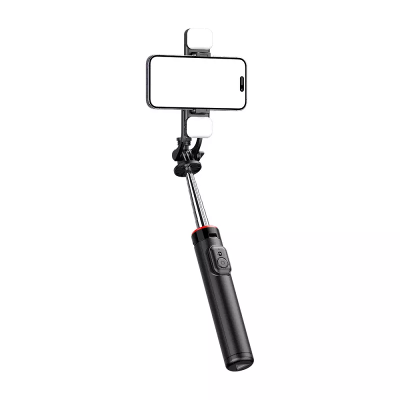 HURTEL Selfie stick WC13YDS asta telescopica 1,3 m con doppia luce LED e supporto per telefono - nero