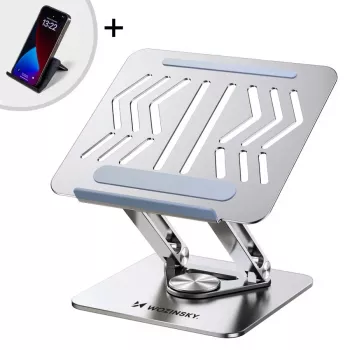Wozinsky Supporto per laptop 360° argento con supporto per telefono