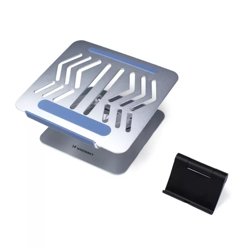 Wozinsky Supporto per laptop 360° argento con supporto per telefono