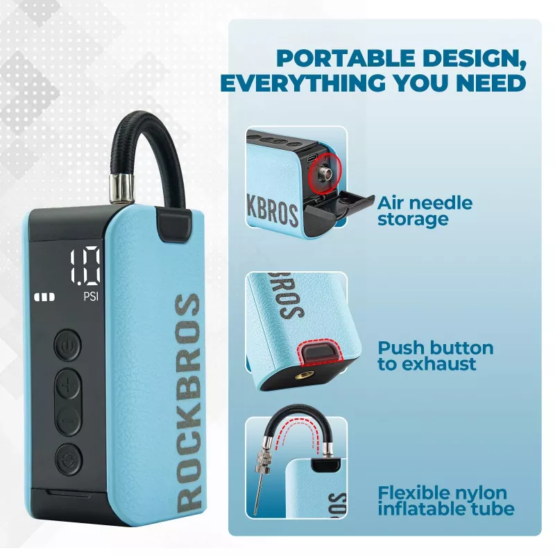 ROCKBROS Pompa elettrica 42520006001 Compressore digitale per palloni/palloncini - Blu