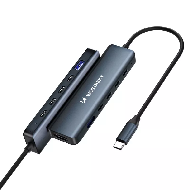 WOZINSKY WHBC10Y4S Hub USB-C 6-in-1 multifunzione in alluminio con cavo da 15 cm - Grigio