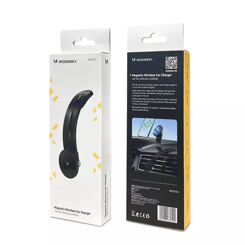 Wozinsky WCZ2Y2S Supporto magnetico per telefono da auto con caricatore wireless MagSafe 15W per cruscotto - Nero