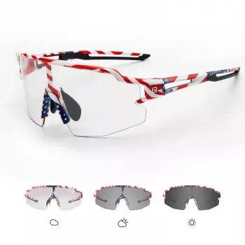 ROCKBROS Occhiali da ciclismo fotocromatici con protezione UV e inserto correttivo - USA Pattern - Bianco