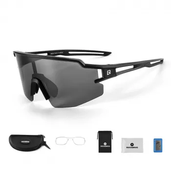 ROCKBROS Occhiali da sole da ciclismo polarizzati con protezione UV e inserto per occhiali, lenti grigie - montatura nera