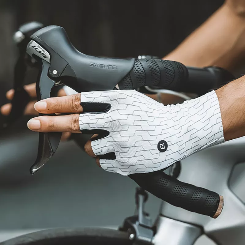 ROCKBROS Guanti da bici da corsa, mezze dita, taglia L, bianco nero