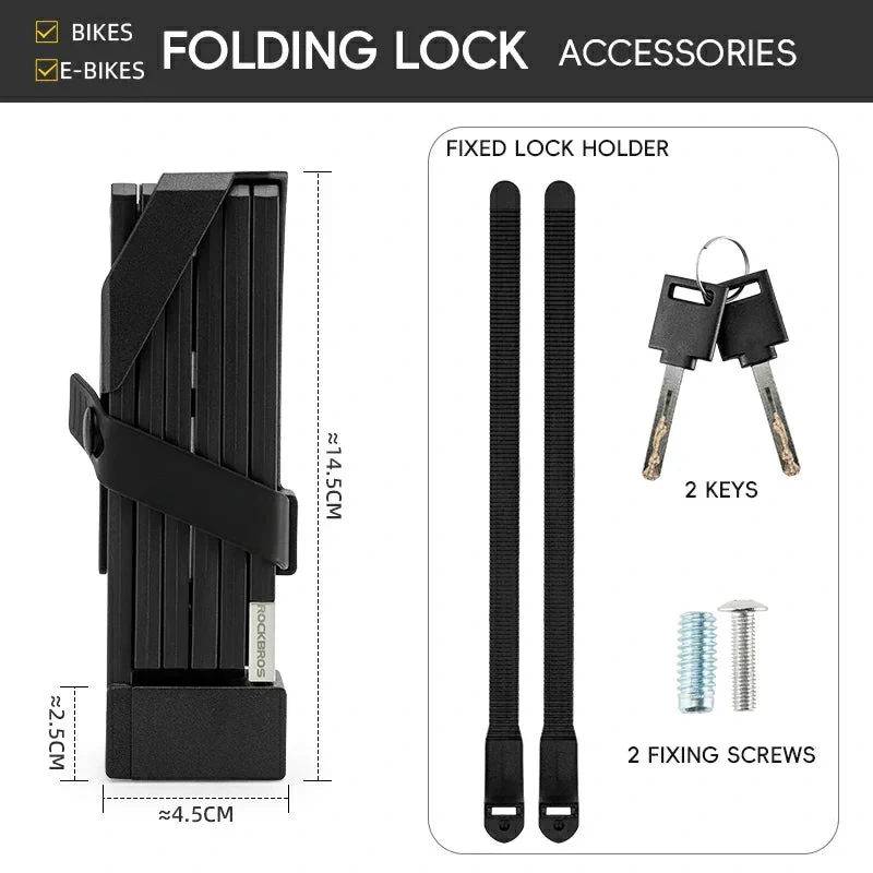 ROCKBROS lucchetto pieghevole 32140003001 con chiave e supporto pieghevole 88 cm nero