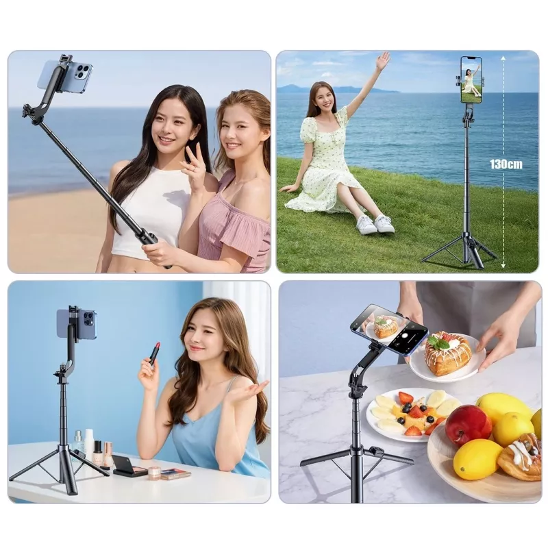 Wozinsky selfie stick WC1Y30S treppiede telescopico 1,3 m con supporto per cellulare - nero