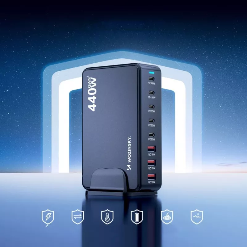 Wozinsky 240W GaN QC3 stazione di ricarica - nero