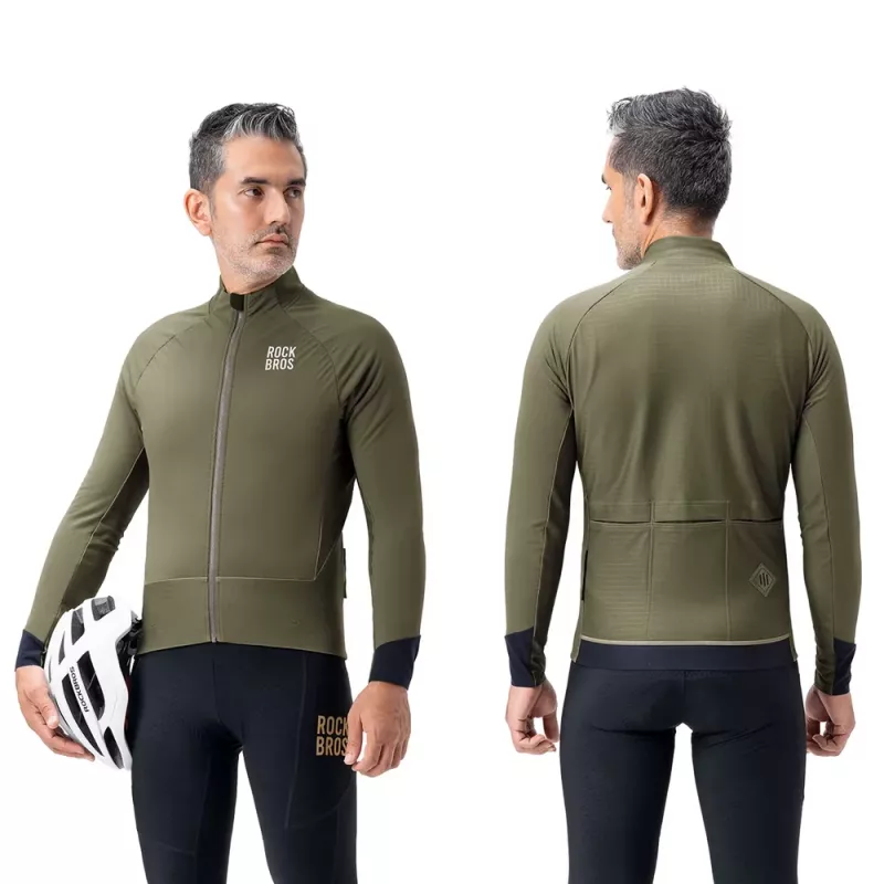 ROCKBROS YDWT014 giacca ciclismo invernale pile doppio strato taglia M verde