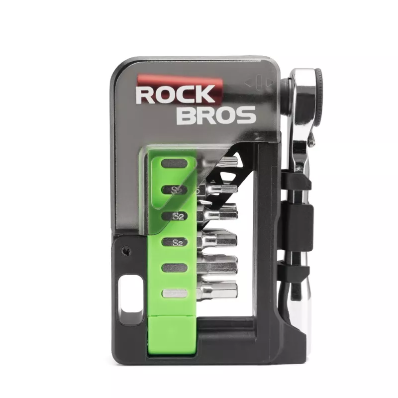 ROCKBROS Kit di riparazione per bicicletta con mini cricchetto e 14 inserti - verde traslucido