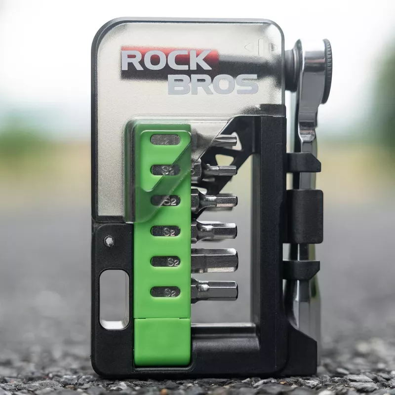 ROCKBROS Kit di riparazione per bicicletta con mini cricchetto e 14 inserti - verde traslucido