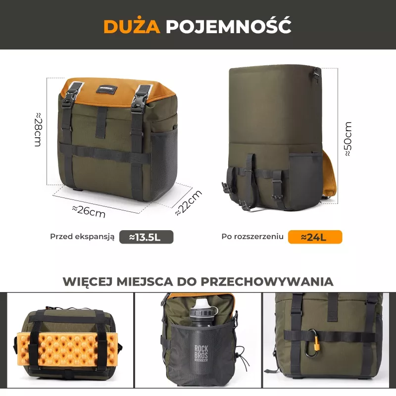 ROCKBROS W019 Borsa da manubrio per bicicletta 13,5-24L verde-arancio