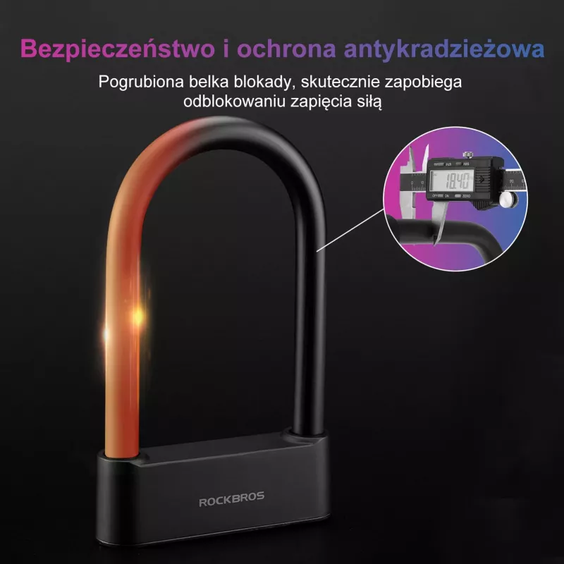 Rockbros SMART Lucchetto a combinazione per bicicletta con impronta digitale e Bluetooth 100 cm nero