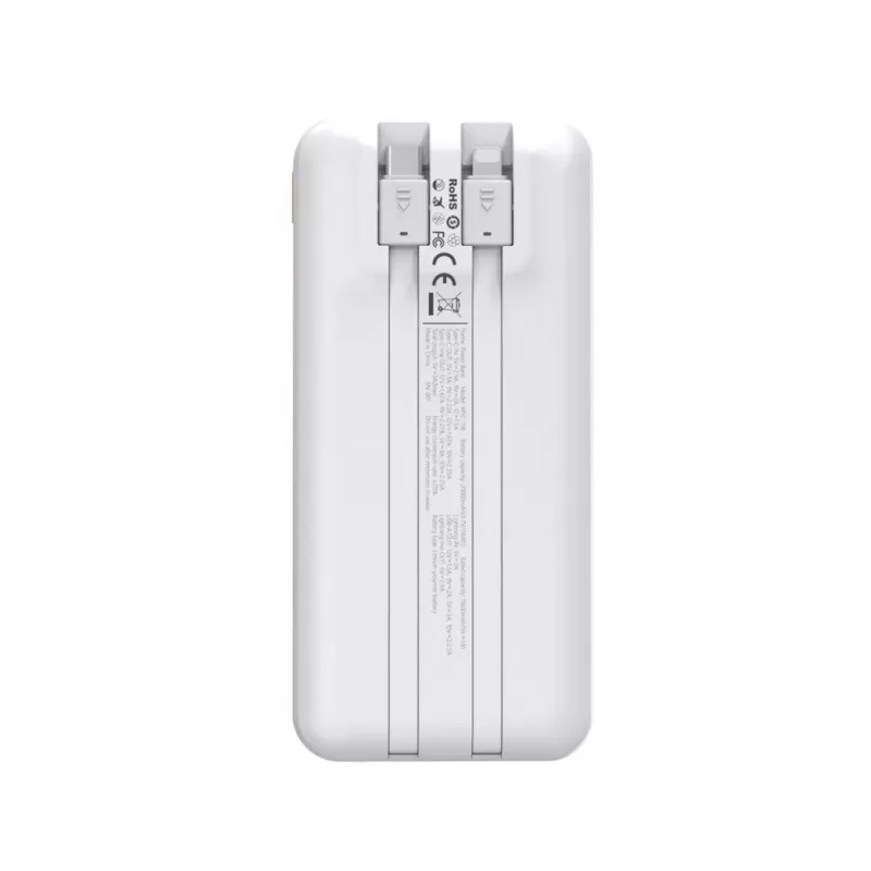 Powerbank Wozinsky WFC-15W 20000mAh 22,5W PD20W con cavi Lightning e USB-C integrati - bianco