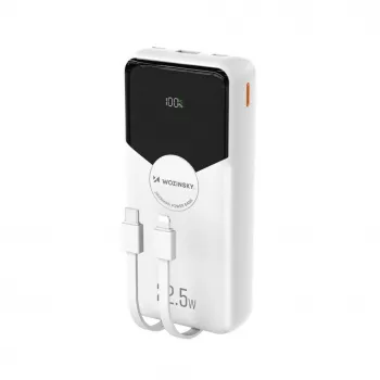Powerbank Wozinsky WFC-15W 20000mAh 22,5W PD20W con cavi Lightning e USB-C integrati - bianco