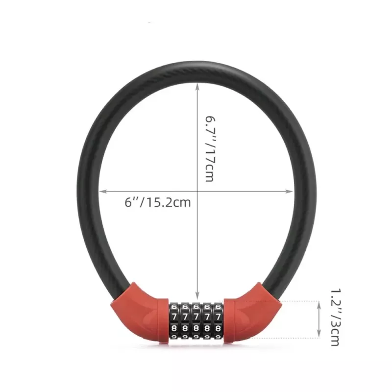 ROCKBROS RKS570-RD Lucchetto a cavo – combinazione a 4 cifre, cavo in acciaio 1,2 m, rosso