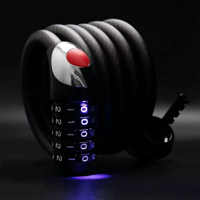 ROCKBROS RKS531 Lucchetto a cavo a combinazione a 5 cifre con LED, 180 cm, nero