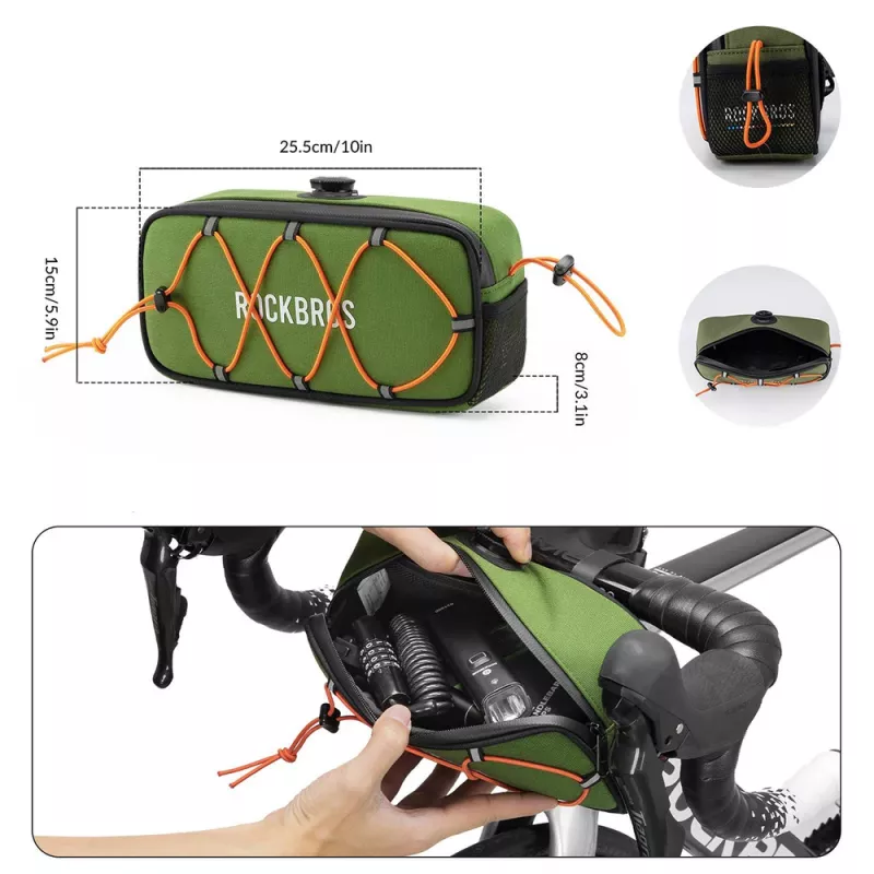 Rockbros TL001 ROAD TO SKY Borsa da manubrio 1,9L impermeabile – verde