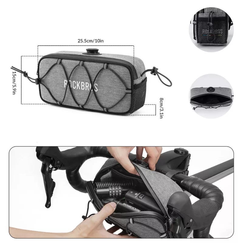 Rockbros TL001 ROAD TO SKY Borsa da manubrio 1,9L impermeabile – grigio