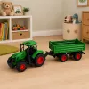 LEAN TOYS Trattore agricolo con rimorchio ribaltabile, ruote in gomma, verde, 1:24