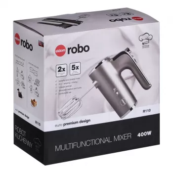 Eldom R110 Robo Frullatore a mano, 400 W, 5 velocità, funzione turbo, fruste e ganci per impastare, argento (R110 robo)