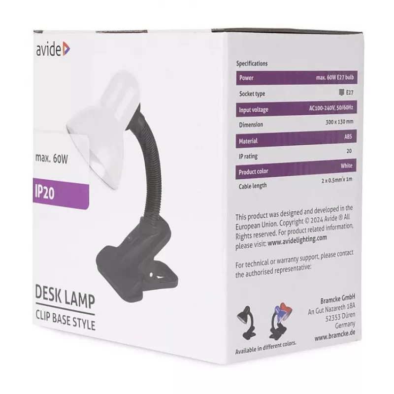 Avide Basic Clipbar Max 60W Lampada da Tavolo con Pinza Nero