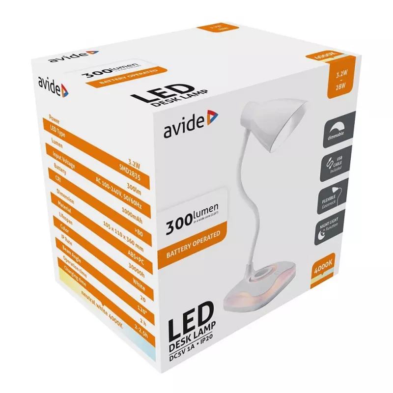 Avide Lampada da Tavolo LED con Funzione Luce Notturna USB 3,2W Dimmerevole