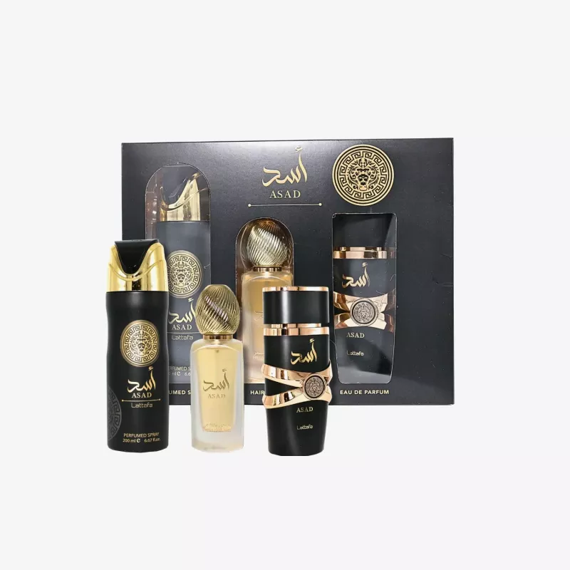 Lattafa Asad Eau de Parfum 100ml + Deodorant Spray 200ml + Air Freshener Spray 300ml set regalo