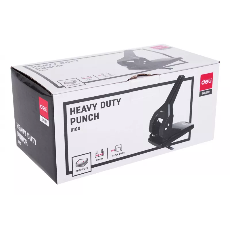 Deli EXEED perforatore nero - capacità 20 fogli, 2 fori, 6 mm, corpo in metallo