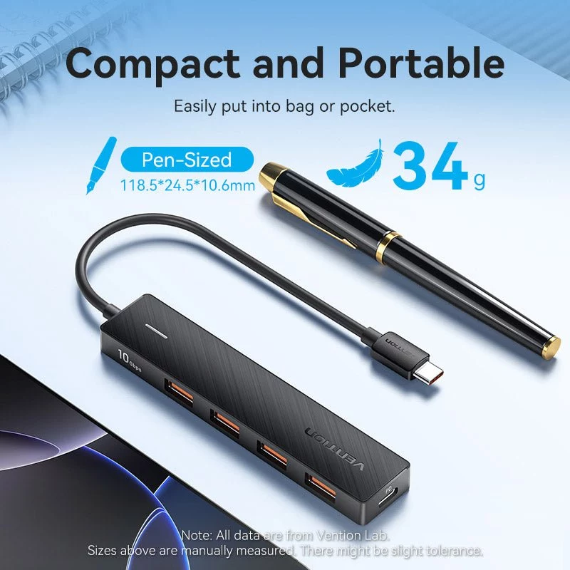 VENTION hub USB-C a USB 3.2 Gen 2 con 100W PD, 0,15m, nero