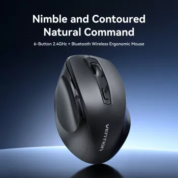 Vention KTMB0 mouse ottico wireless dual-mode 2.4GHz + Bluetooth 5.1, 6 pulsanti, 800-2400 DPI, nero
