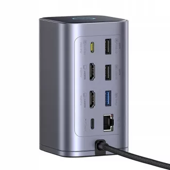 Baseus Air Spacemate hub USB-C 12-in-1, 2x HDMI 4K@60Hz, 2x USB-C 10Gbps, 2x USB-A 5Gbps, 2x USB-A 480Mbps, RJ45, SD/microSD, USB-C PD, grigio