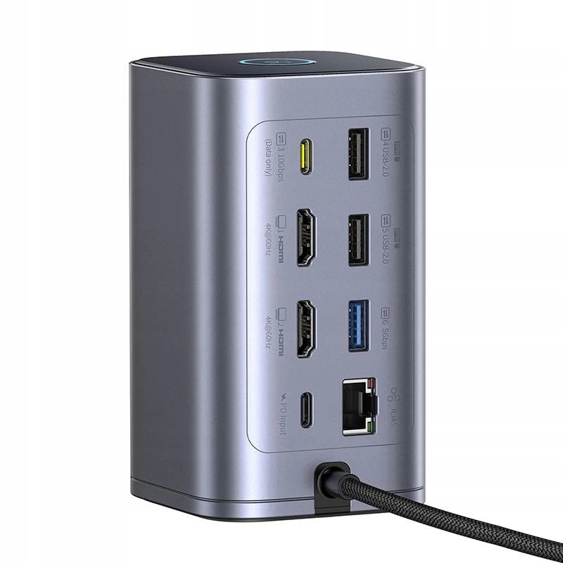 Baseus Air Spacemate hub USB-C 12-in-1, 2x HDMI 4K@60Hz, 2x USB-C 10Gbps, 2x USB-A 5Gbps, 2x USB-A 480Mbps, RJ45, SD/microSD, USB-C PD, grigio