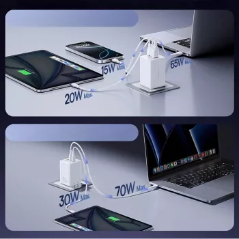 Baseus EnerFill FE11 2 x USB-C / USB-A 100W - bianco