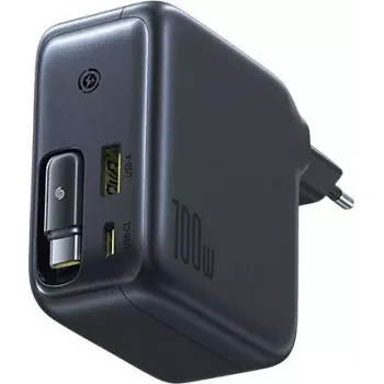 Baseus EnerCore CJ11 alimentatore GaN 100W con cavo USB-C retrattile, 2 connettori USB-C e 1 USB-A, nero