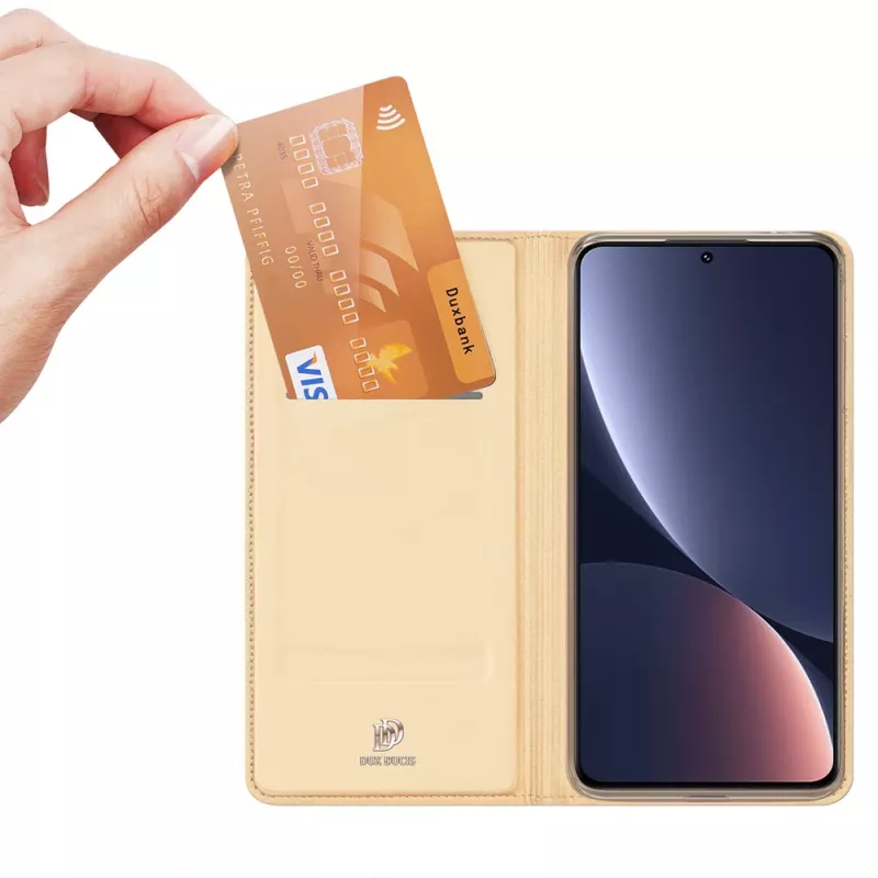 Dux Ducis Skin Pro Custodia a libro per Xiaomi 13, portafoglio con vano portacarte e supporto, oro