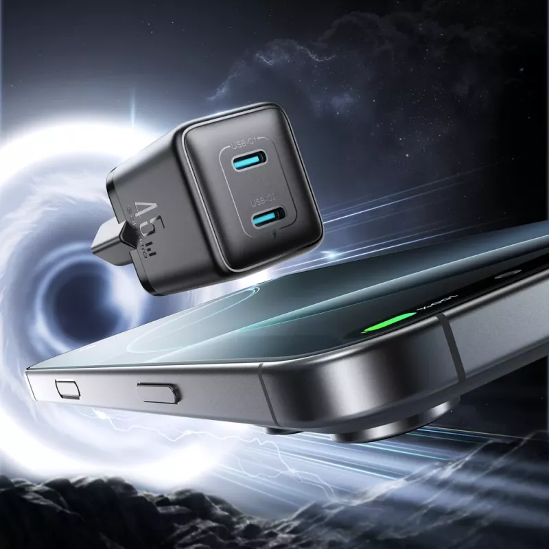 Joyroom JR-TCG17 caricabatterie da parete GaN 45W 2x USB-C spina EU nero
