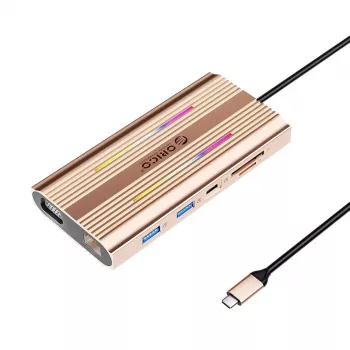 ORICO XDR docking station USB-C 12-in-1 RGB, 2x USB-A, 1x USB-C PD 100W, 2x HDMI 4K 60Hz, VGA, RJ45 Gigabit, lettore schede SD e microSD - Rose Gold