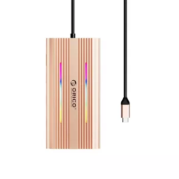 ORICO XDR docking station USB-C 12-in-1 RGB, 2x USB-A, 1x USB-C PD 100W, 2x HDMI 4K 60Hz, VGA, RJ45 Gigabit, lettore schede SD e microSD - Rose Gold