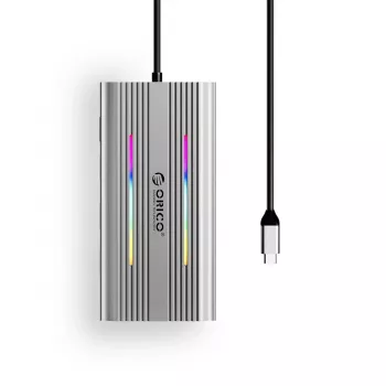 ORICO XCR docking station USB-C 12-in-1 con RGB, 3x USB-A, USB-C PD 100W, HDMI 4K, VGA, RJ45 Gigabit, lettore schede SD/microSD - argento