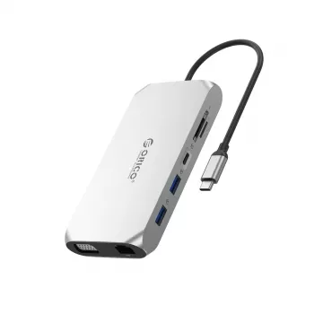 ORICO XCR docking station USB-C 12-in-1 con 2x HDMI 4K 60Hz, VGA, USB-A 3.1, USB-C PD 100W, Gigabit Ethernet, SD/microSD, audio - grigio