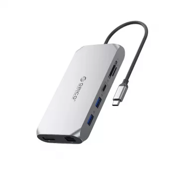 ORICO XCR docking station USB-C 12-in-1 2x USB-A 3.1 1x USB-A 2.0 1x USB-C PD 100W 1x USB-C 3.1 2x HDMI 2.0 4K 60Hz 1x DisplayPort 1.4 4K 60Hz 1x SD 3.0 1x microSD 3.0 1x RJ45 Gigabit Ethernet 1x audio CTIA 3.5mm - grigio