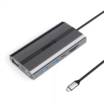 ORICO XDR docking station USB-C 12-in-1 con USB-A, USB-C PD 100W, HDMI 4K, VGA, RJ45 Gigabit, lettore schede SD e microSD - grigio